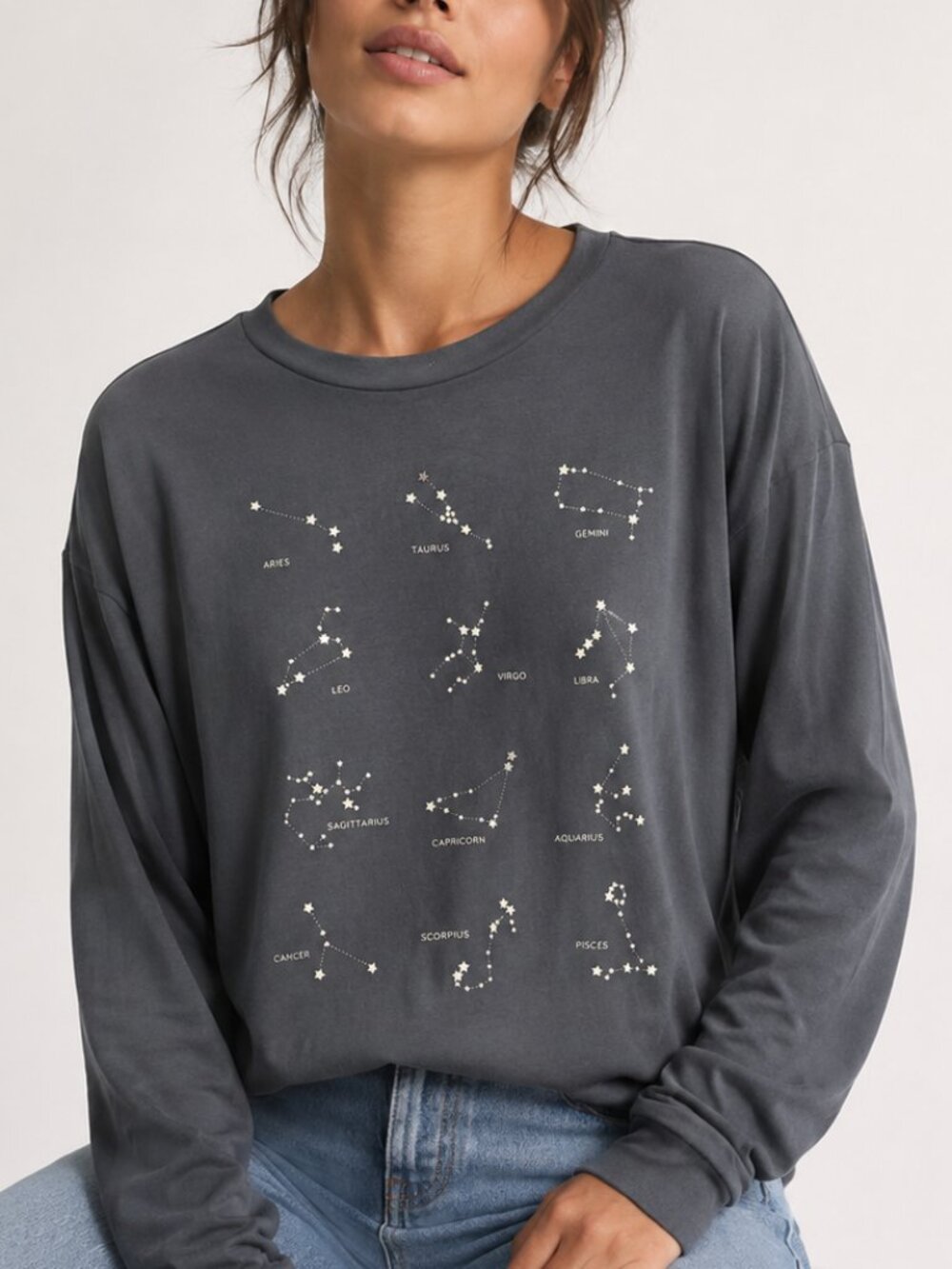 Cozy Rozy California Dark Gray Astrological Constellations Long Sleeve Size XL